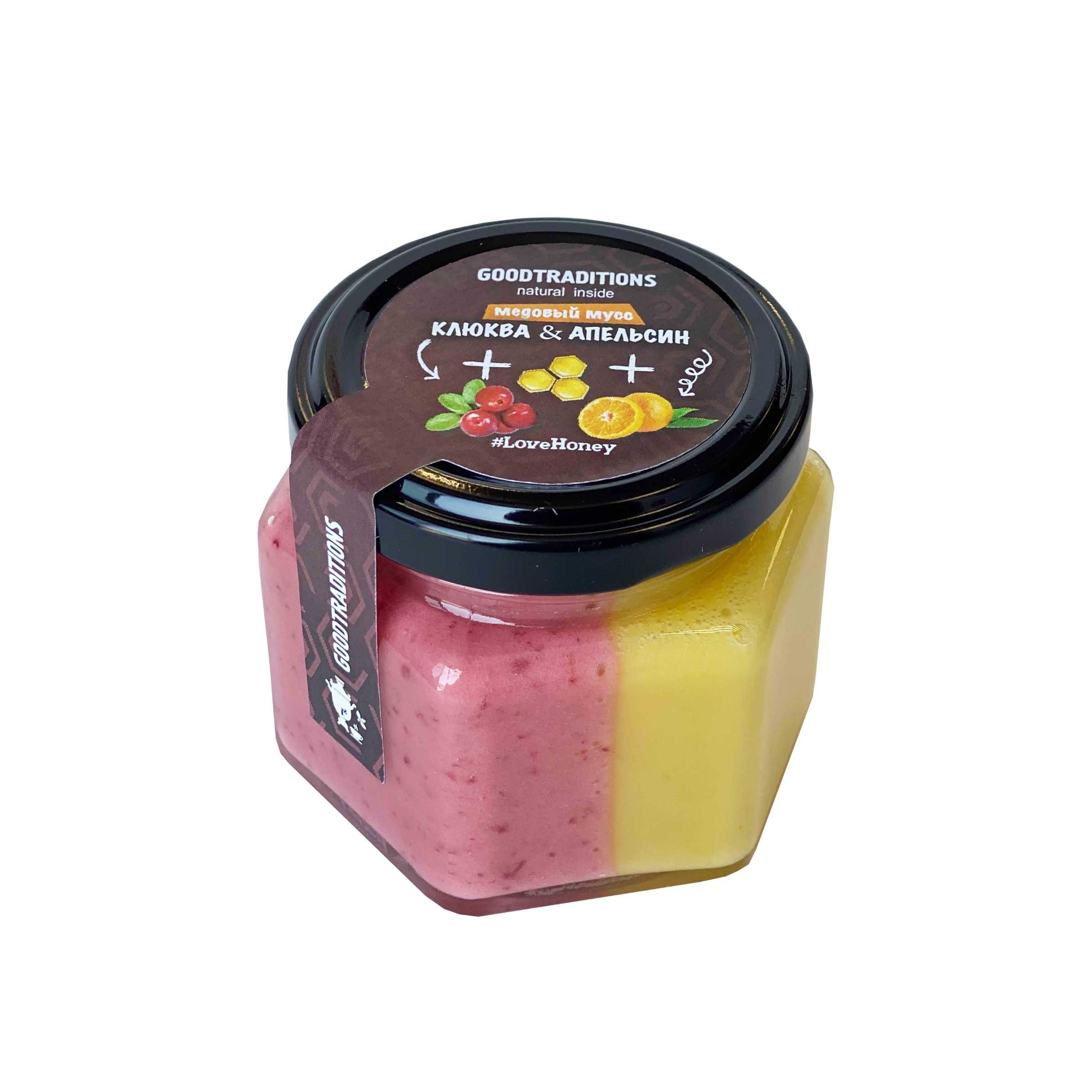 Honey mousse with cranberry and orange zest, 180g