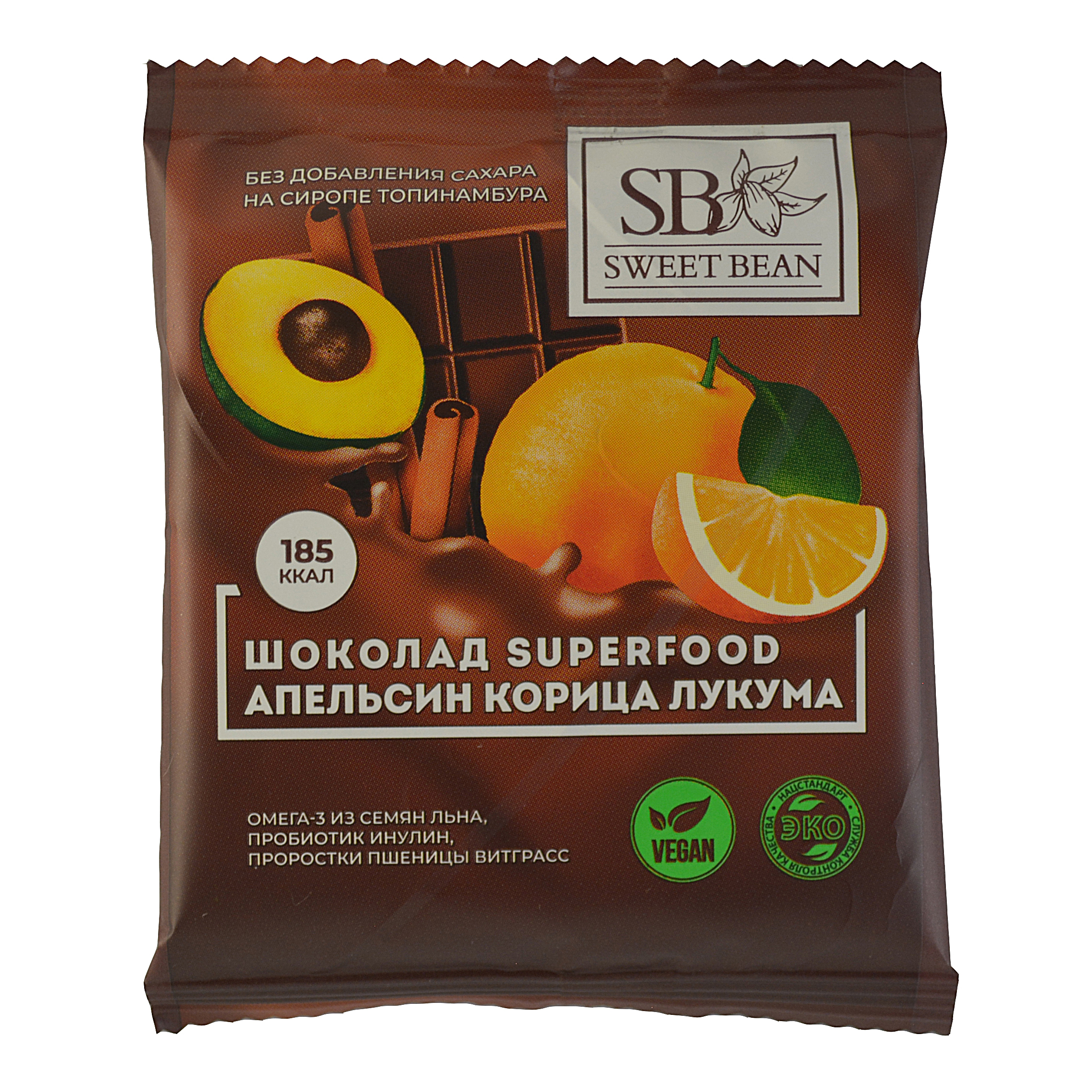 Chocolate with topinambour syrup, orange, cinnamon, lukuma, 35g