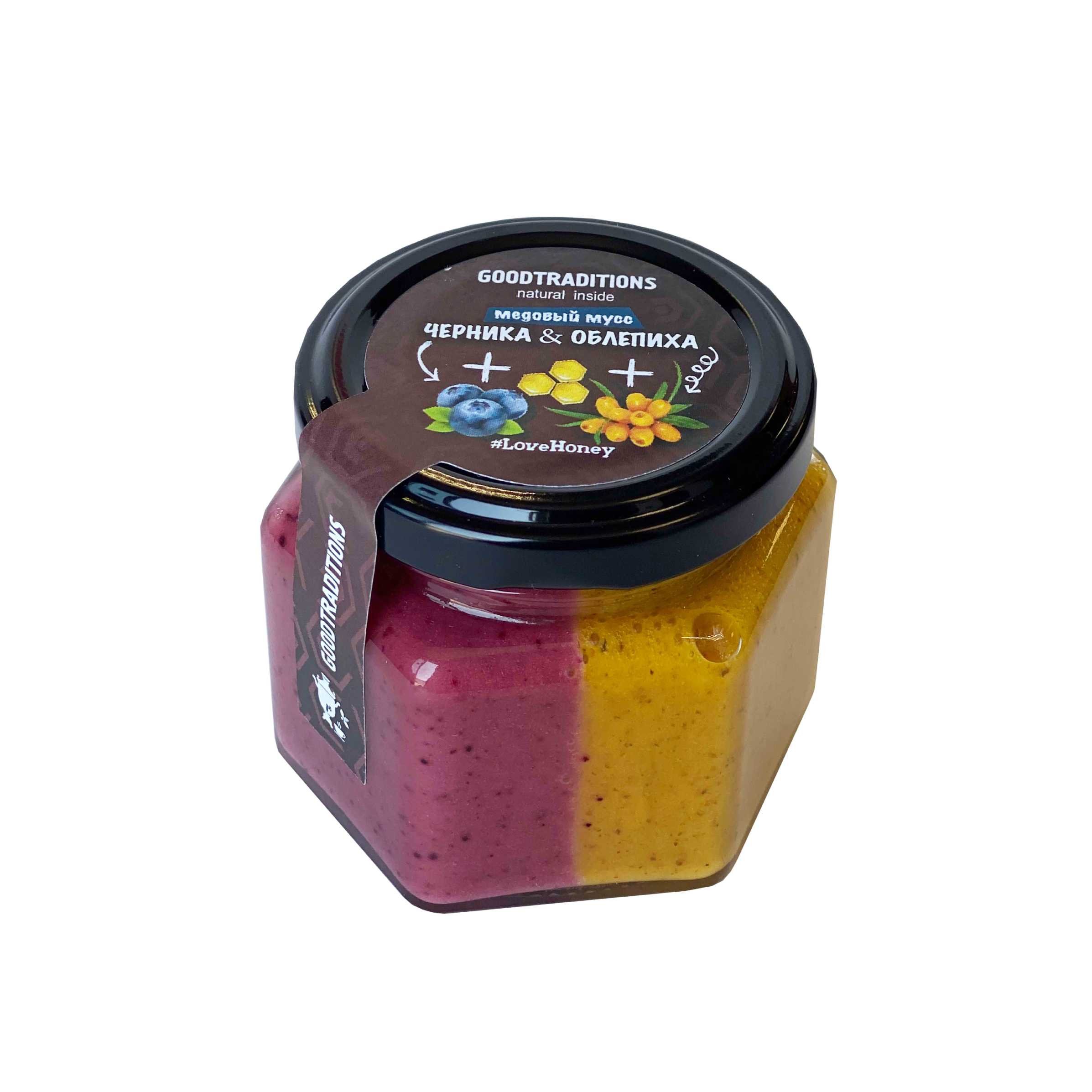 Honey mousse with blueberries and sea buckthorn, 180g
