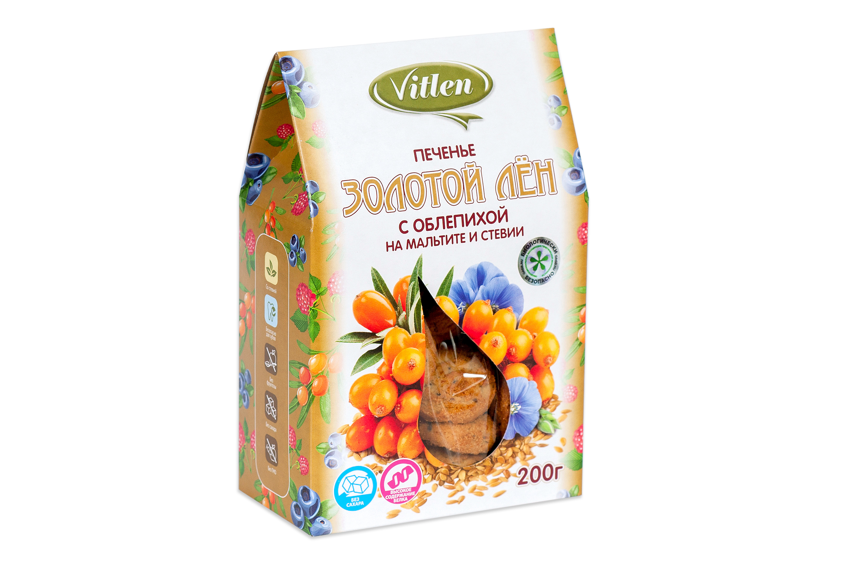 Cookies golden flax with buckthorn on malt and stevia, 200g no