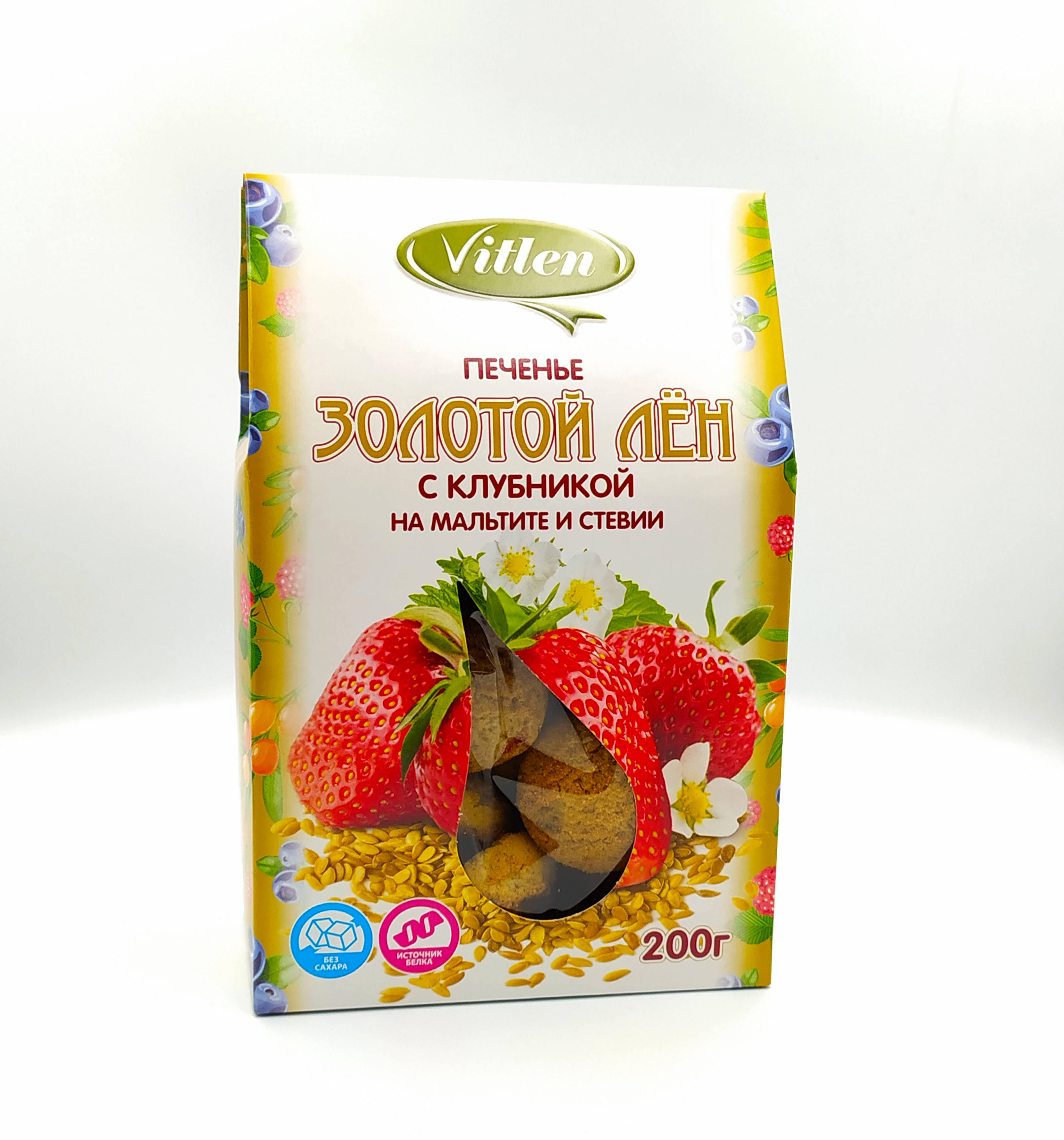Golden flax cookies with strawberries on malt and stevia, 200g